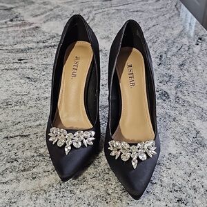 JustFab Black Heels with Crystal Embellishments